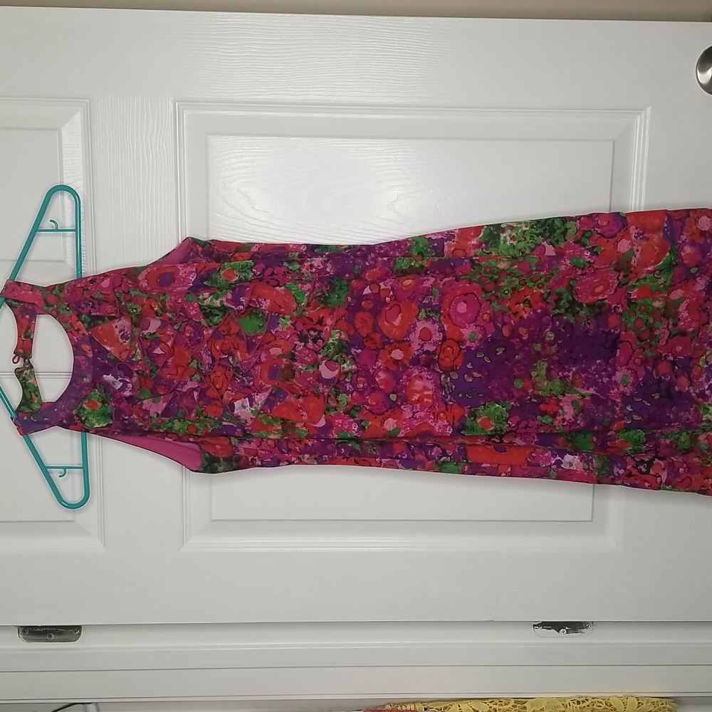 Madison leigh ruffled dress Purple Pink Red & Greenโ Floral Print